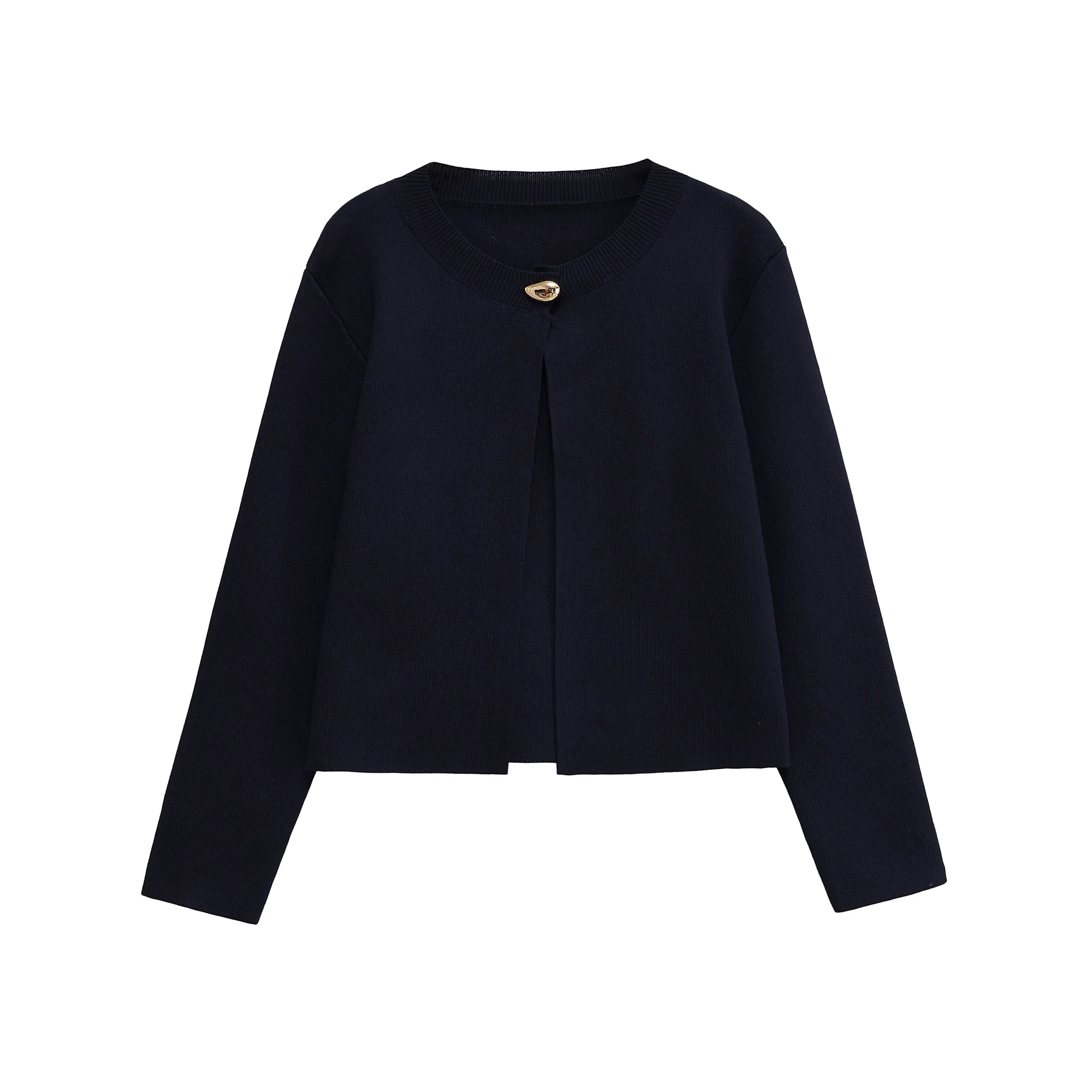 

Women Solid Round Neck One Button Sweater Cardigans Women Coat Elegant Full Sleeve Loose Women's Jacket