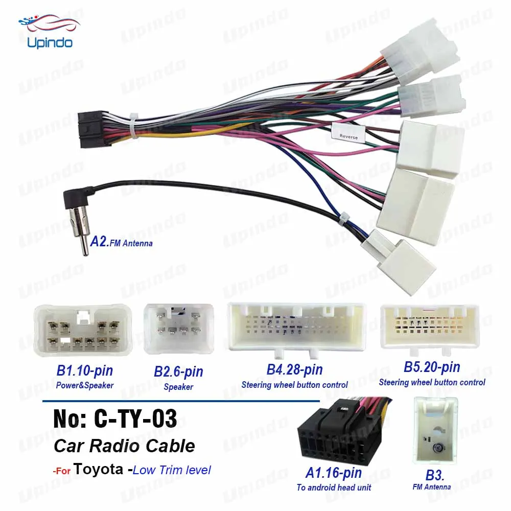 Car Radio Cable for TOYOTA Corolla Highilander VIOS YARIS 16pin Power Wiring Harness DVD GPS Android Multimedia Player Connector