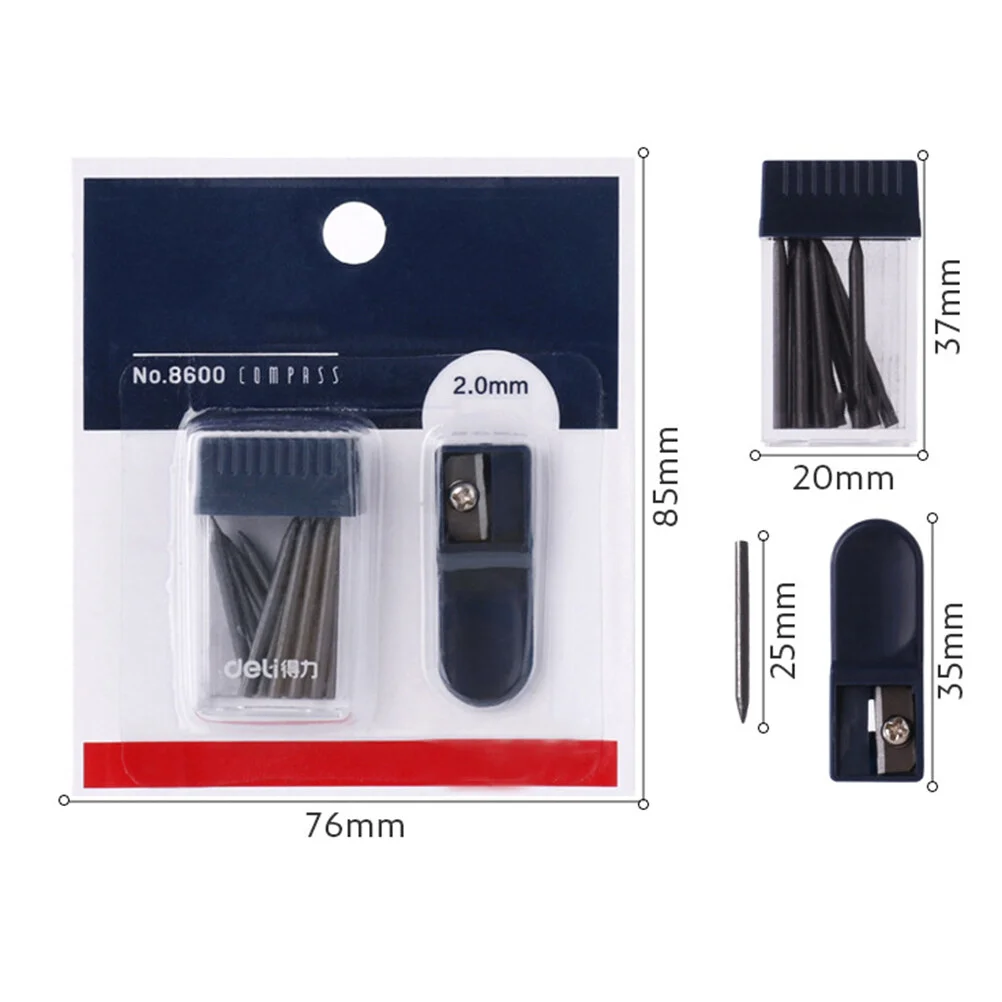 1 Set 2mm Compass Core Replacement Stationery with Sharpener for Students Drafting Tools Compasses Tool