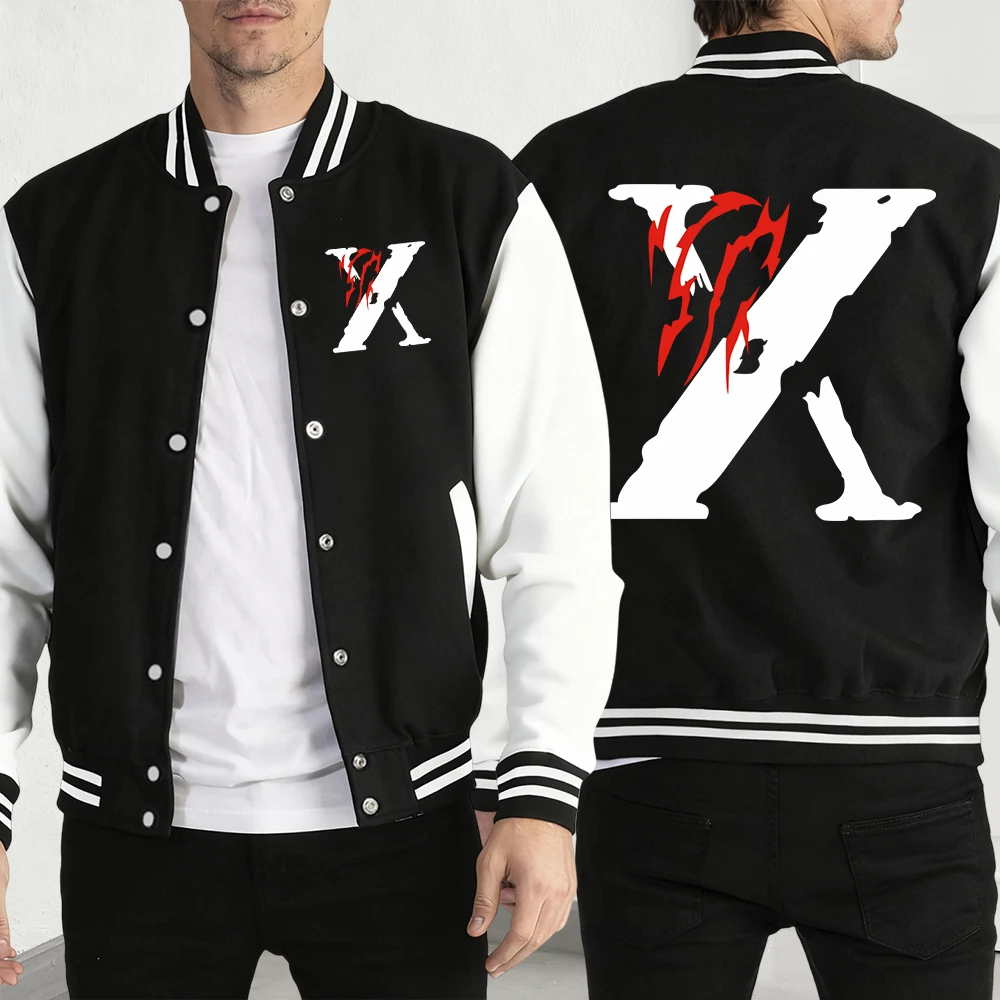 رسالة X بسيطة لافتة للنظر طباعة الرجال Y2K الرجالية الإبداع معطف الملابس جيب عادية البيسبول جيرسي مضحك فضفاض جاكيتات