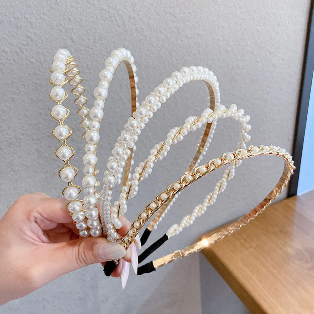 Ragazze Donna Fiocco Fiore Perline Accessori per capelli in stile coreano Cerchietto per capelli Fascia per capelli con perle Fascia per capelli