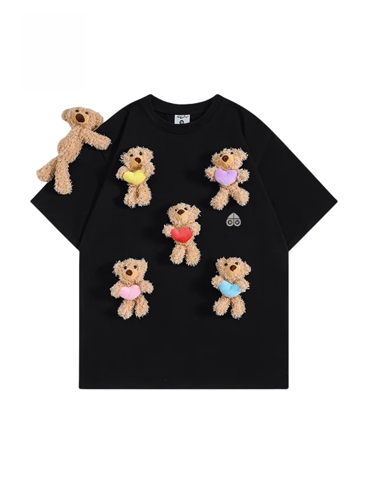 

Moose Kingip Plu Bear ort Sve T-irt Summer Faion Loose Slimming f Sve Trendy round Ne Casual Top