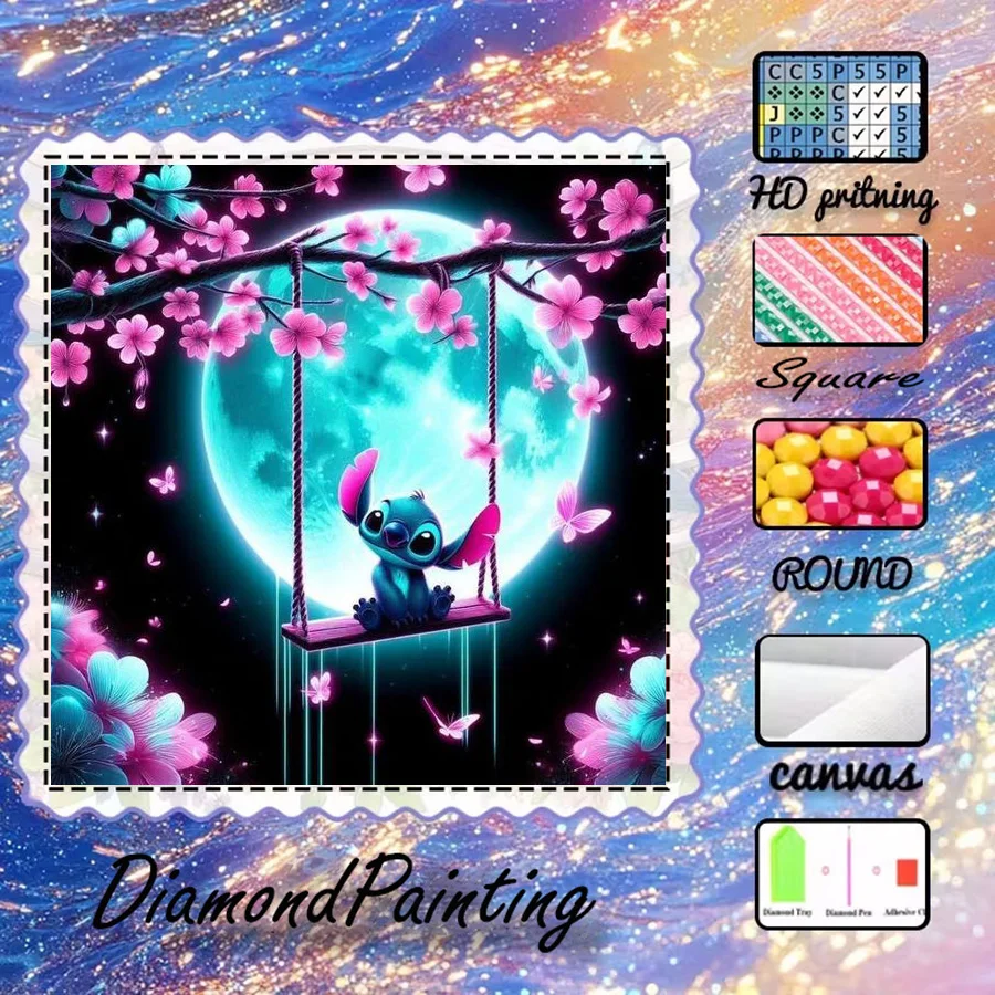 

1 piece - 5D-DIY - Flocking cloth - Special drill bit - Diamond painting set - Moon, swing - Mosaic - Diamond art