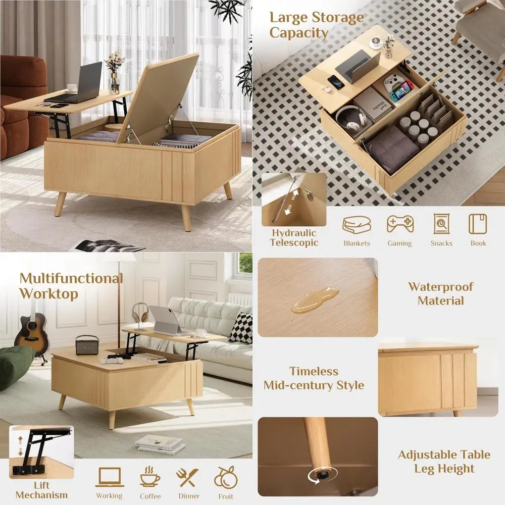 

Mid Century Modern Large Square Coffee Table with Storage for Living Room and Home Office