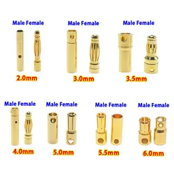 10pcs 2mm 3mm 3.5mm 4mm 5mm 5.5mm 6mm Banana Plug Gold Plated Copper Brushless Motor Bullet Connector For ESC Battery Wholeale