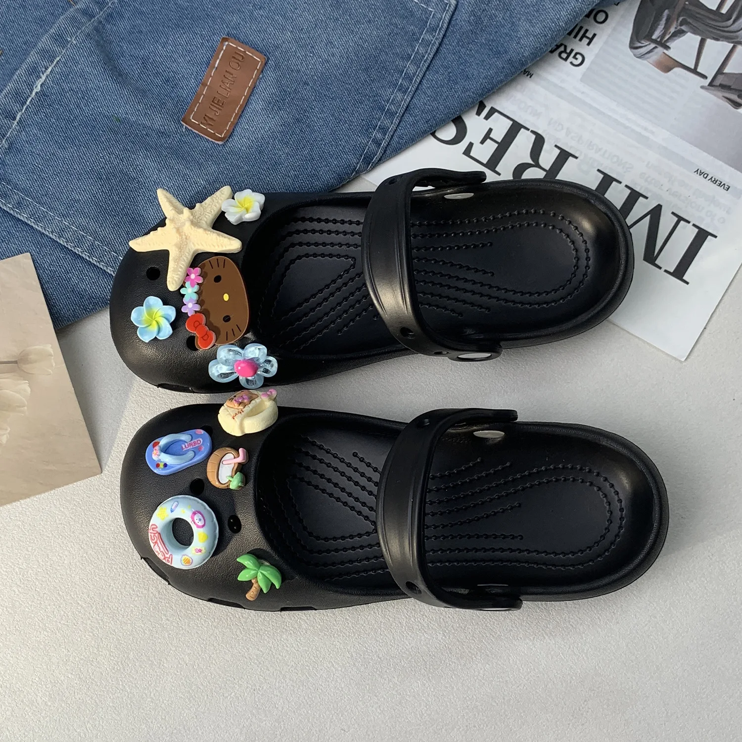 Cute Cartoon Hello Kitty Beach Charm Mary Jane Clogs Starfish Decor Soft Eva Summer Slippers Ideal Vacation Gift for Teen Girls view 5