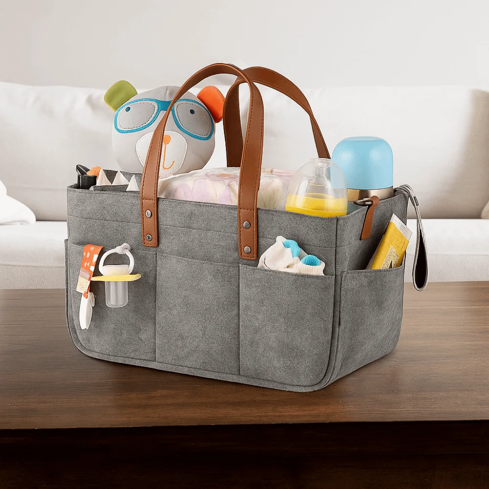 

Large Capacity Felt Diaper Storage Bag Foldable Portable Baby Felt Storage Basket with Handle Infant Diaper Bag Travel