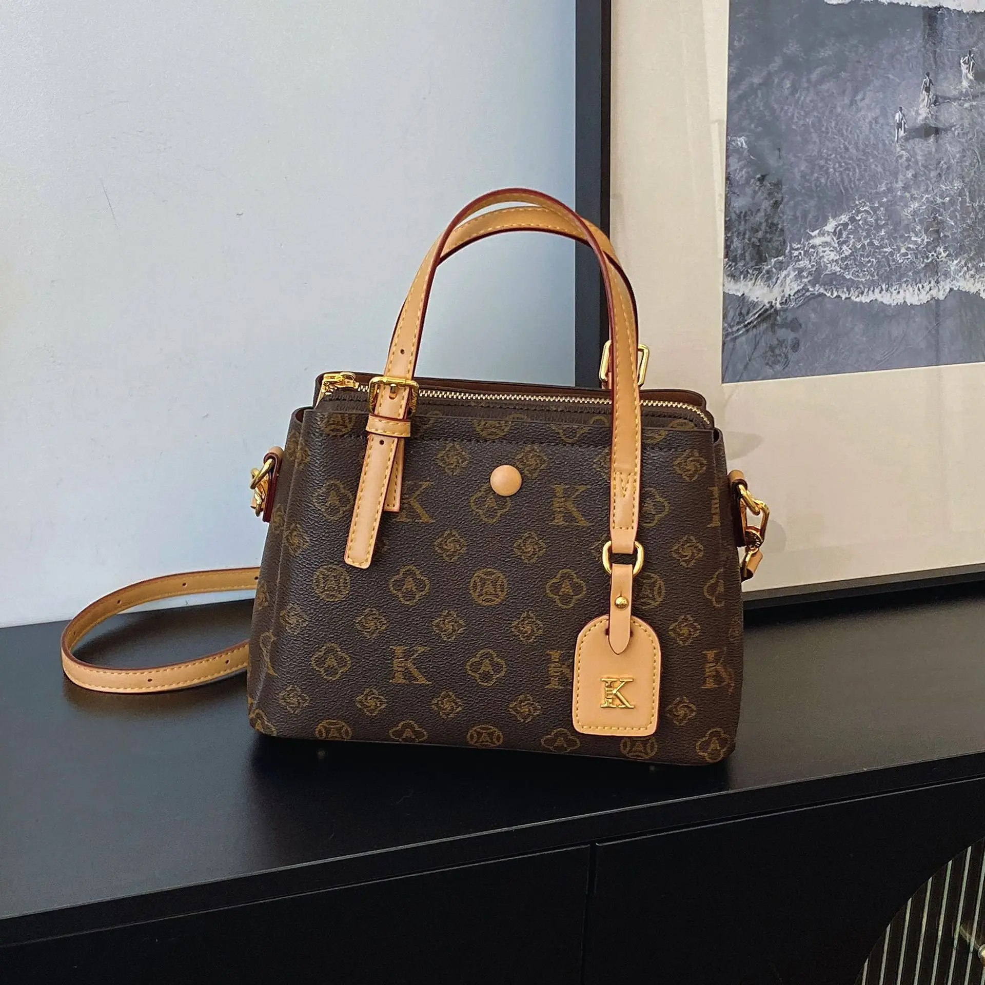 

​​Tiered Designer Shoulder Bag Premium Structured Tote Textured Leather Handle Ergonomic Support Office Chic Statement​​