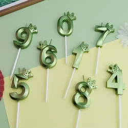 Green Crown Digital Candle 0-9 Happy Birthday Cake Prince Candle Children Boy Creative Party Cake Decoration