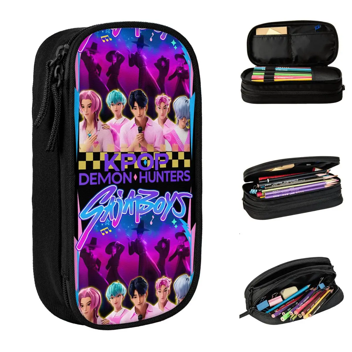

Крутой пенал Saja Boys KPop Demon Hunters, пенал, школьные пеналы для девочек и мальчиков, двухслойные школьные принадлежности с принтом