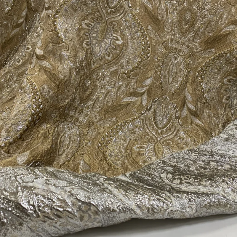 Schitterende paleisstijl Gouden Zijde gemengde stof Jacquard Brokaat textuur reliëf jacquard stof DIY jurk, jas