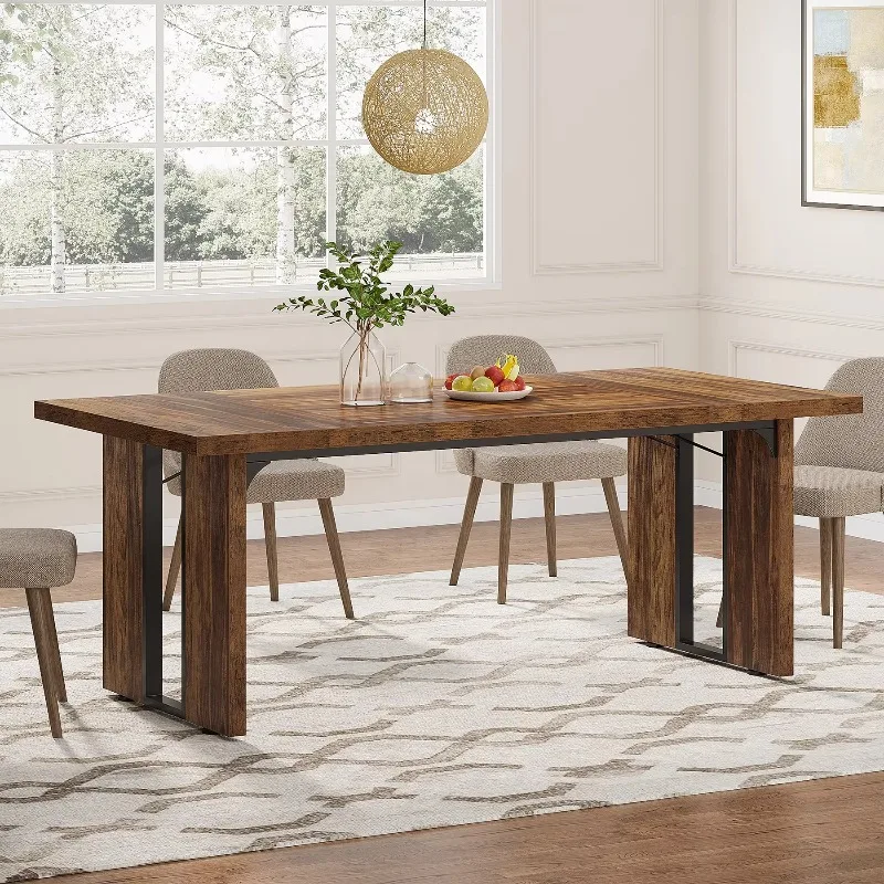 

Large Kitchen Dining Table Rustic Farmhouse Style Rectangular Super Wood Dining Table