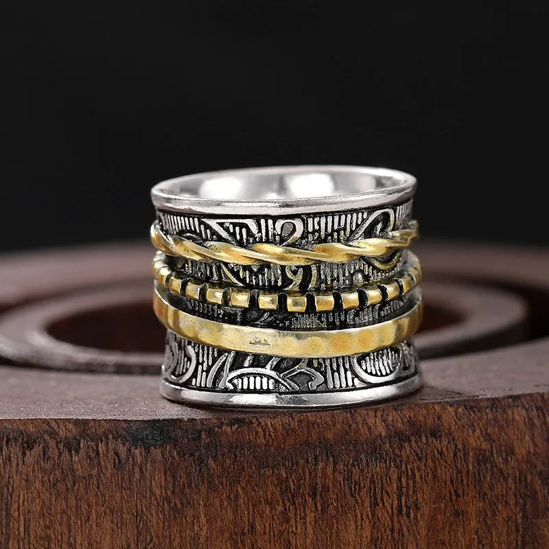 Creative, fashionable, retro style, exquisite geometric line alloy electroplated ring, trendy and versatile women's ring
