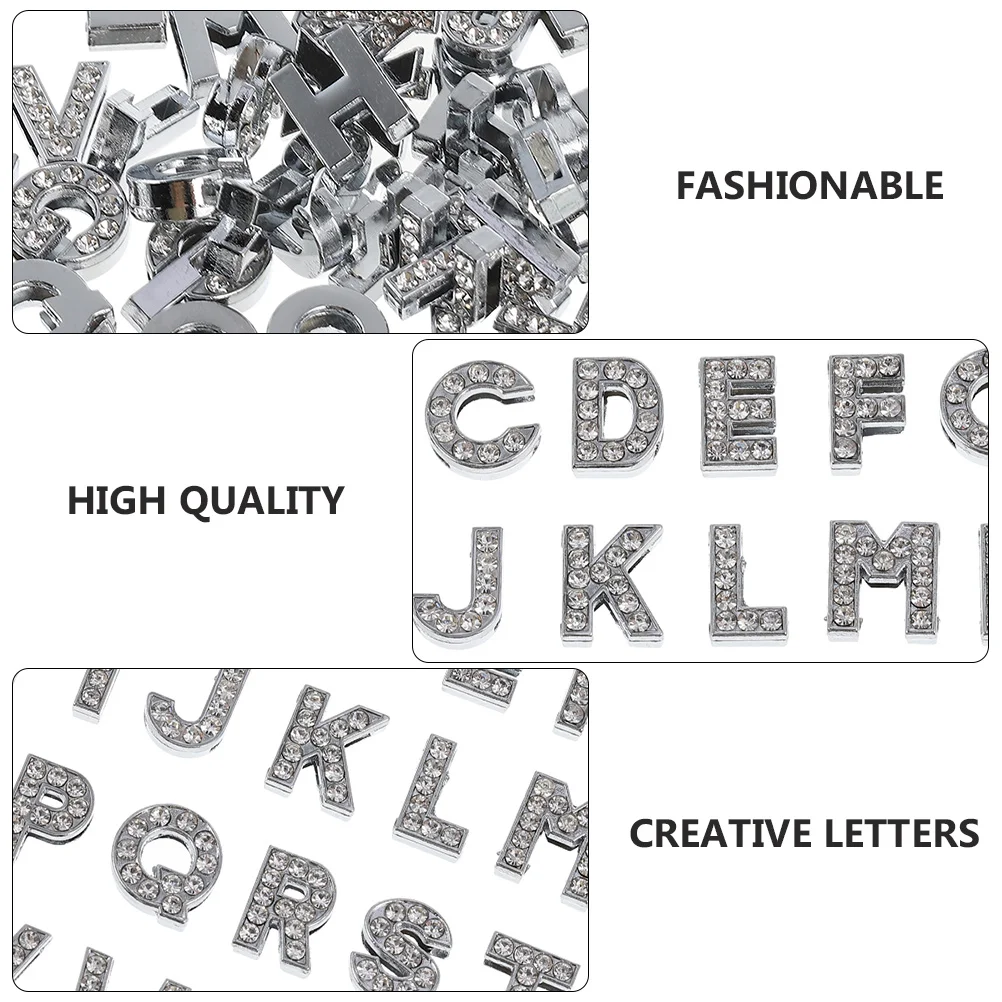 26 Pcs Rhinestone Alphabet Accessories Jewelry Charms Alloy Pendants Letter Necklace DIY Letters