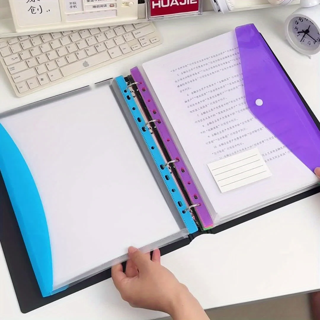6-12 قطعة A4 شفافة الموثق منظم الجيب المجلدات 11 ثقوب المجلدات الموثق مع المفاجئة زر التسمية للمدرسة المنزل مكتب