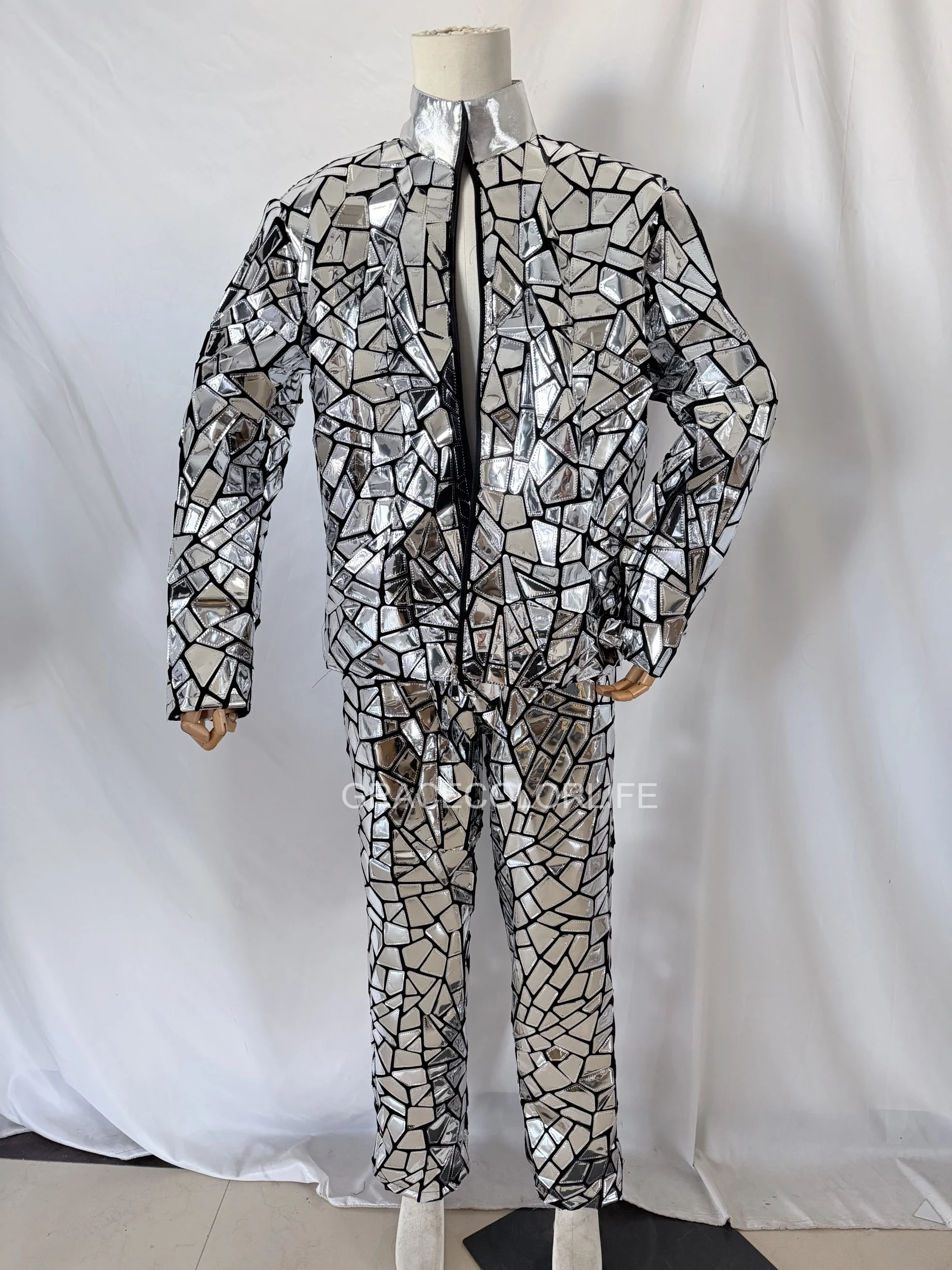 Traje de baile de jazz futurista para hombres, espectáculo láser reflectante holográfico, conjunto de ropa de escenario para actuación, fiesta cosplay