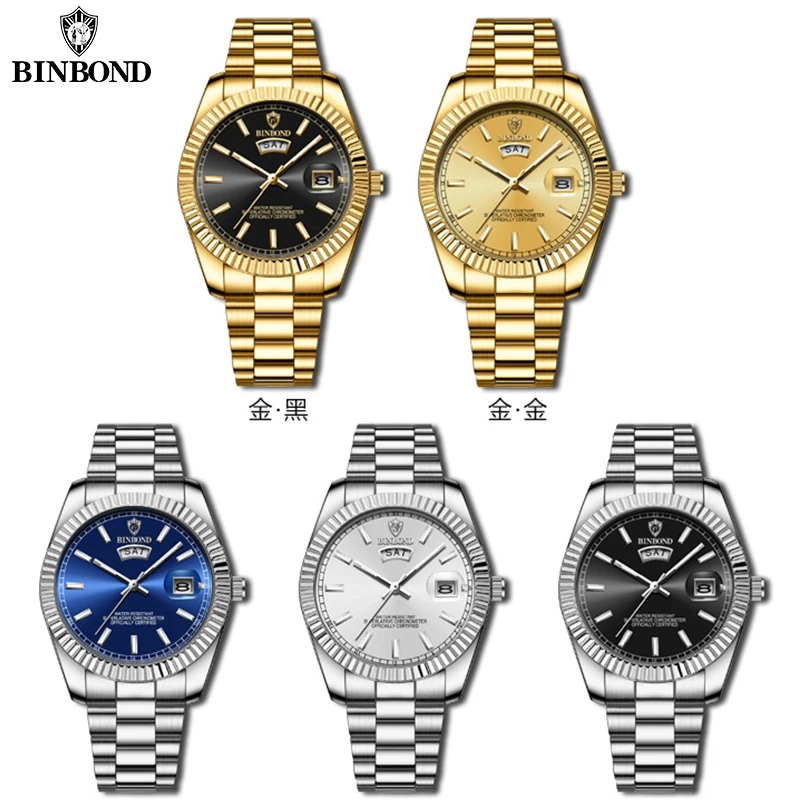 BINBOND Top Men\'s Fashion Business Sports Quartz Watch Waterproof Luminous Classic Calendar Creative Clock Men Wrist watch B7012