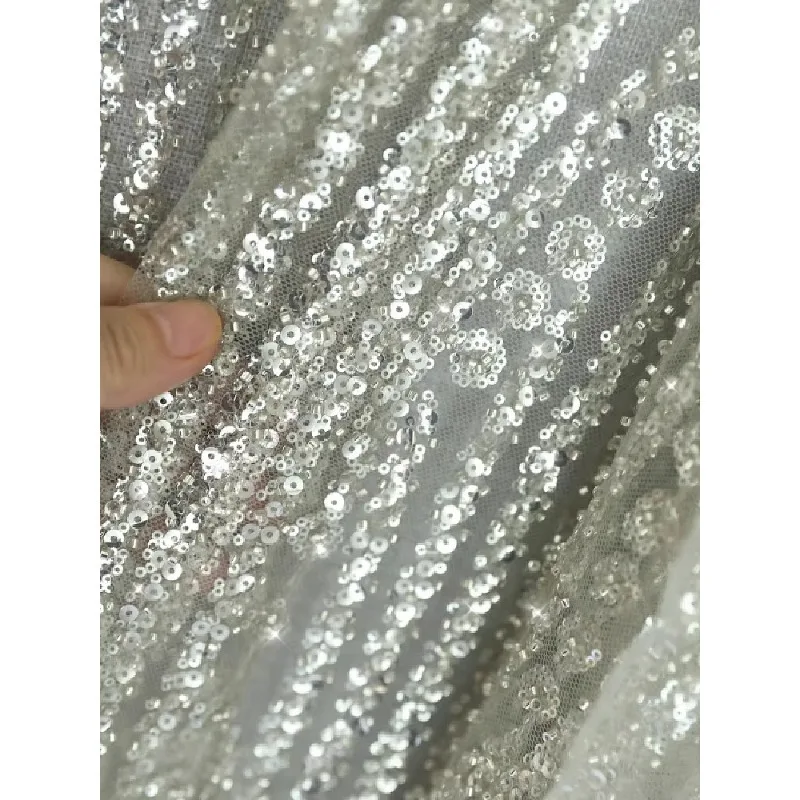 146 سنتيمتر واسعة ، رائعة غزل مسمار حبة التطريز الفضة الترتر الدانتيل الديكور DIY بها بنفسك فستان رسمي أداء زي الملحقات