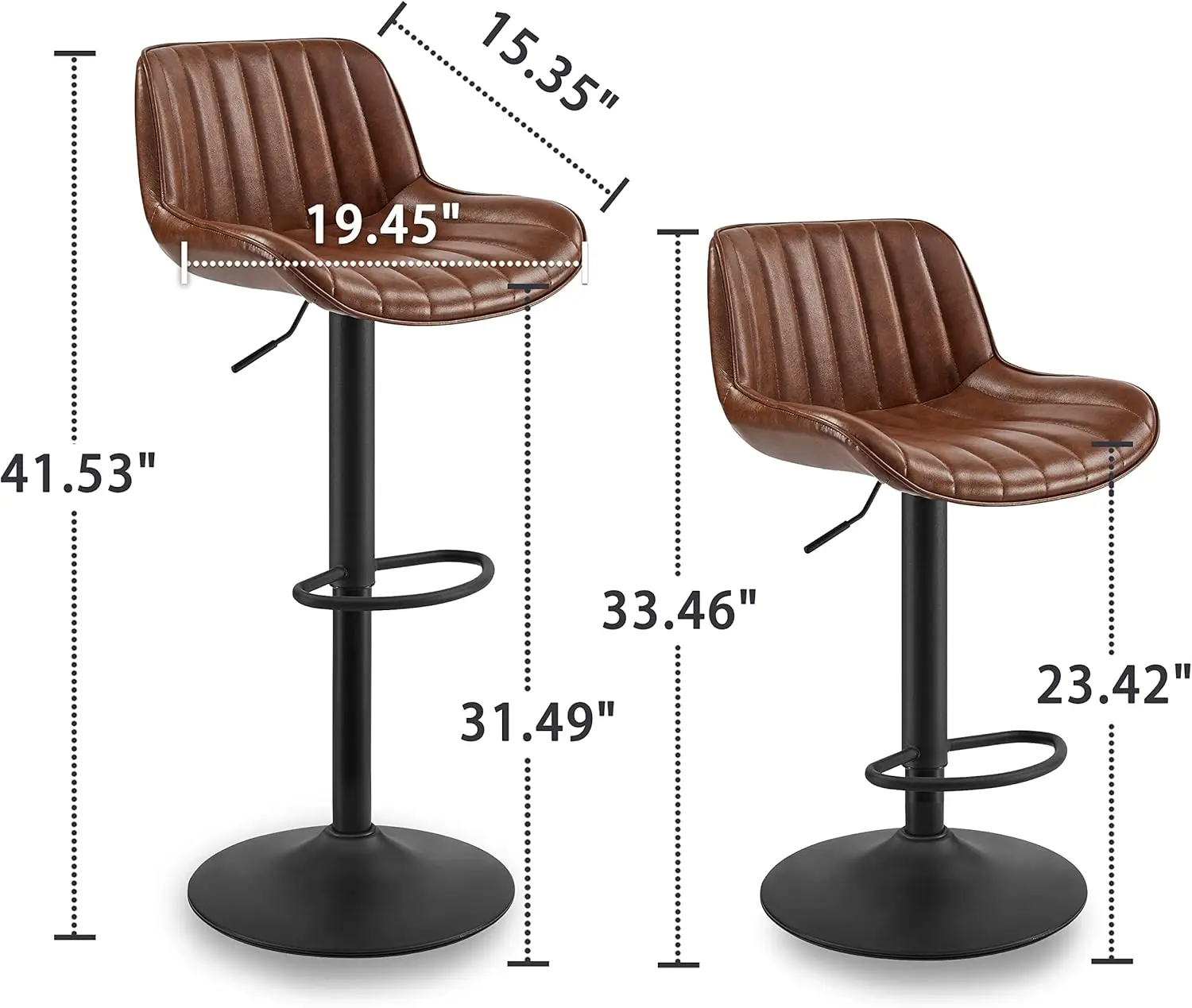 Volans Bar Stools Set of 4, Mid Century Modern Faux Leather Swivel Adjustable Height Bar Stool, Counter Height Pub Bar Chair