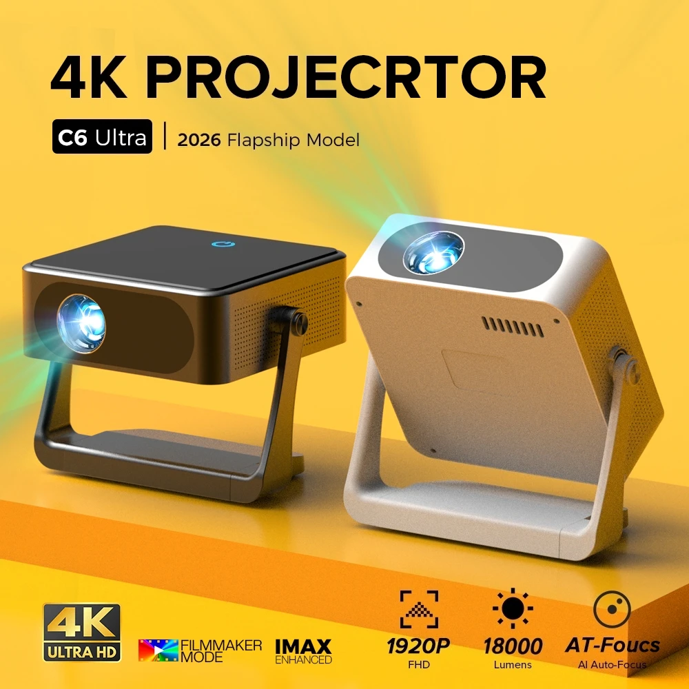 Projetor Fintex C6 Ultra 4K FullHD 18000 Lúmens 1080P HDR10 Projetor 800 ANSI AndroidTV9.0 ASA3.0 Foco Automático Projetores Portáteis