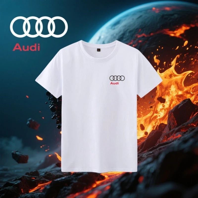 

New Audi Logo Printed T-shirt Car Brand Short Sleeved T-shirt Summer Men's and Women's Pure Cotton Short Sleeved T-shirt