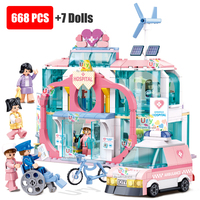 Sluban Friends House City Hospital Ambulance Rescue MRI Room Inpatient Ward Building Blocks Set DIY Toy for Girl Birthday Gift