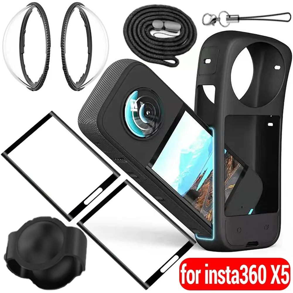 

8в1 для Insta360 X5, вращающаяся защитная крышка для объектива, защитная пленка для экрана, пленка против царапин, силиконовый чехол, комплекты защитных аксессуаров для объектива