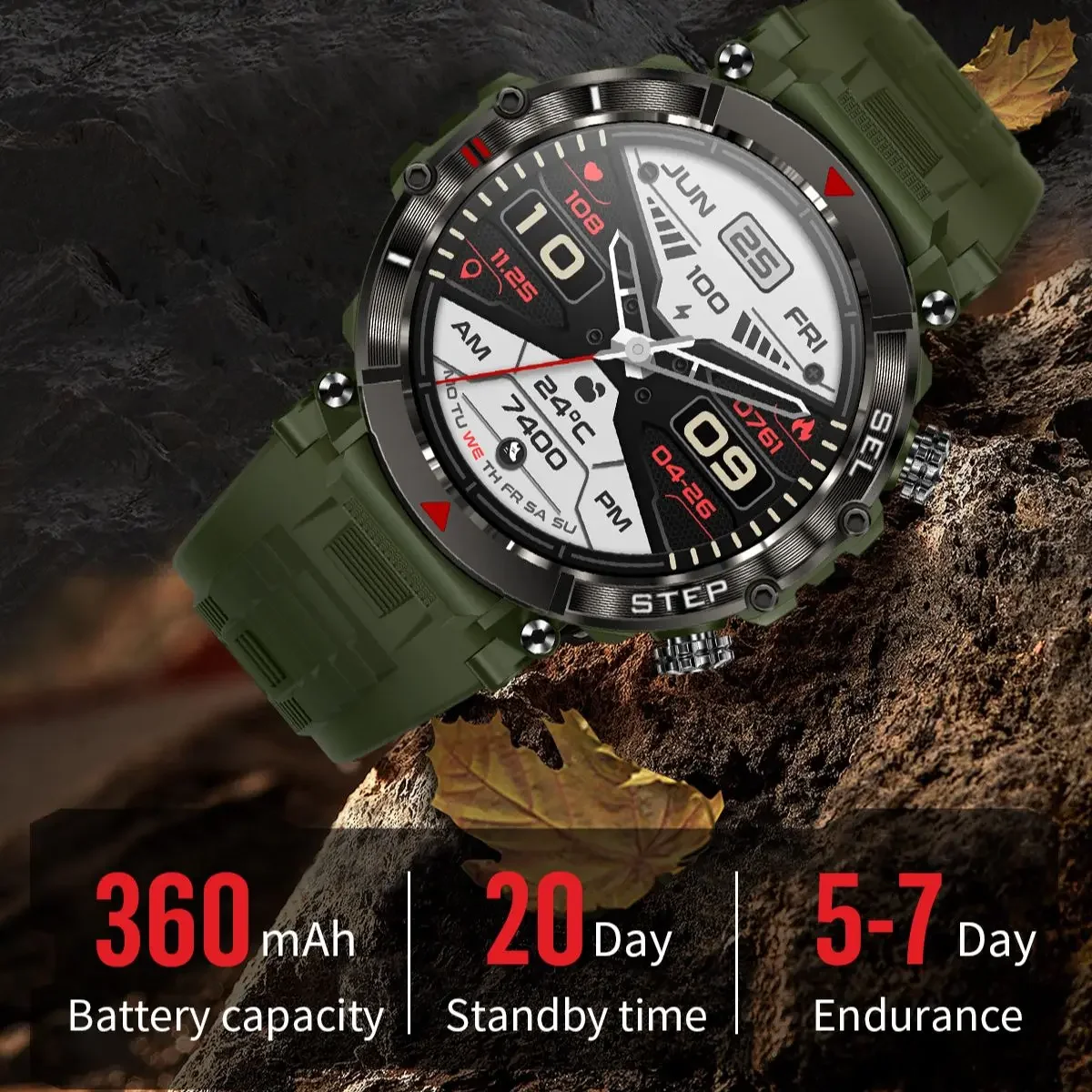 Men's Outdoor Sports Smart Watch for Android & IOS - Bluetooth Voice Call, Waterproof, Long Battery Life & Fitness Tracking