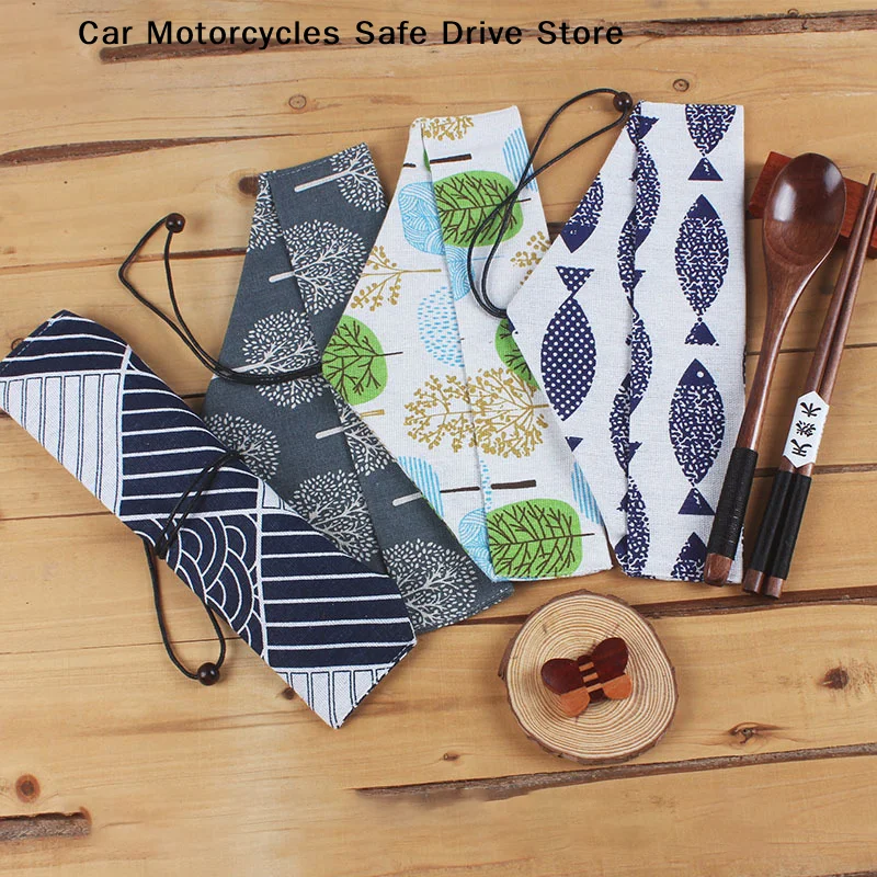 【CM】Portable Tableware Bag Japanese Reusable Drink Straw Chopstick Cutlery Pouch Drawstring Bag Cutlery Bag For Spoon Fork