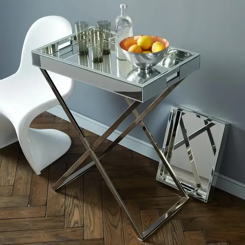 for Hot Selling Bedroom Furniture Silver Stainless Steel Side Table Mirror Tray Table End Table Home Furnishing Hotel
