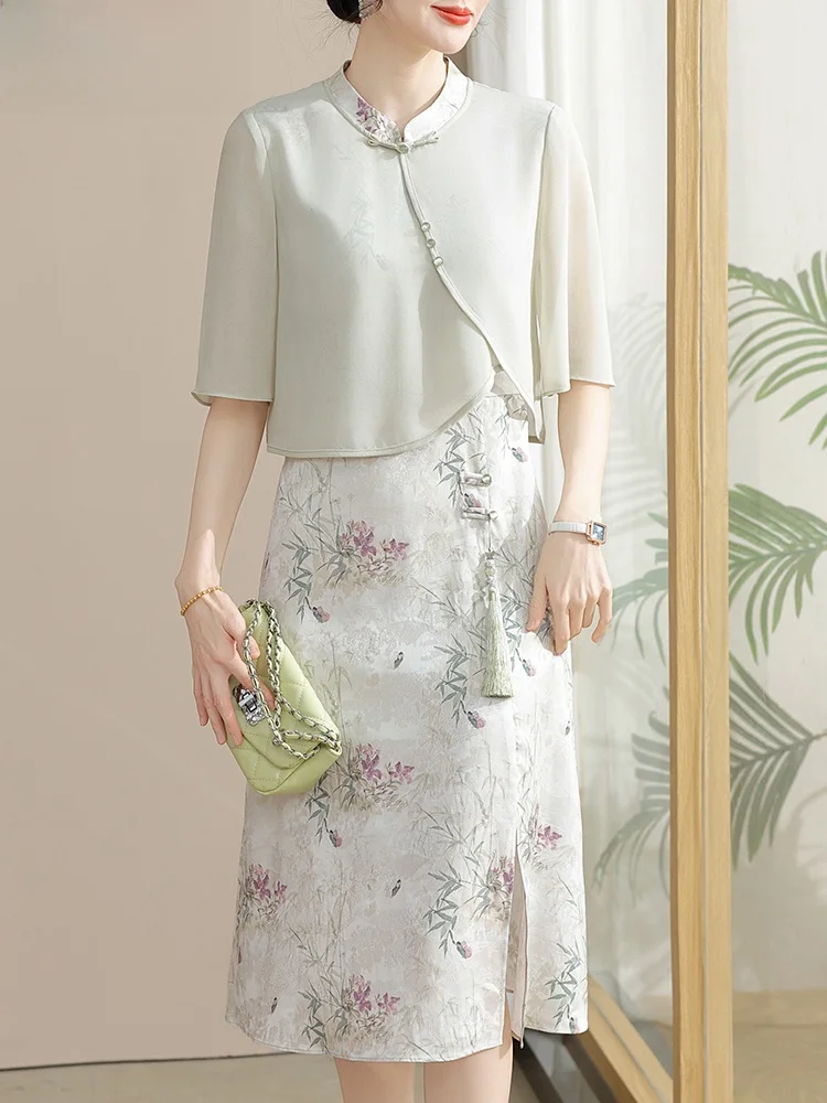 

Летнее платье Ele Mid-Late Summer для женщин старше 50 лет, модное свободное платье миди в корейском стиле.