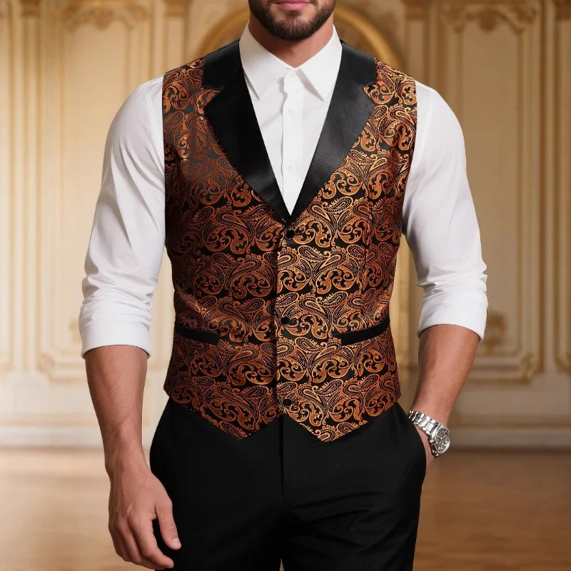 Mens Paisley Pattern Jacquard Suit Vest Formal Business Wedding Party Waistcoat