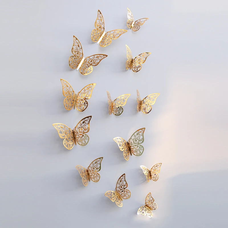 12pcs 3D Butterflies Wall Stickers Hollow Butterfly Wall Sticker 3D Butterfly PVC Wallpaper for Home Wedding Party Decoration