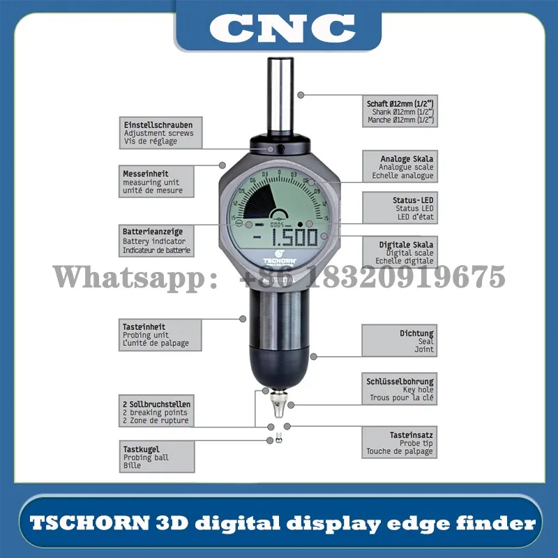 

NEW cnc Germany TSCHORN 3D digital display edge finder Thor splitter rod 0.005mm IP67 waterproof probe 01D30012 Cyclmotion