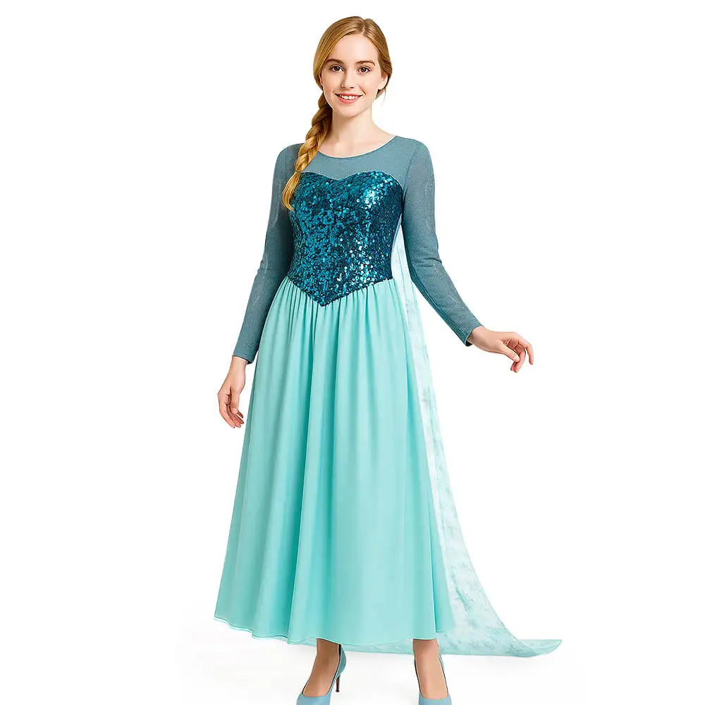 Kostium Królowej Śniegu Elsa, Niebieski, z Cekinami, Przebranie na Halloween, Imprezę Tematyczną, Cosplay, Takerlama