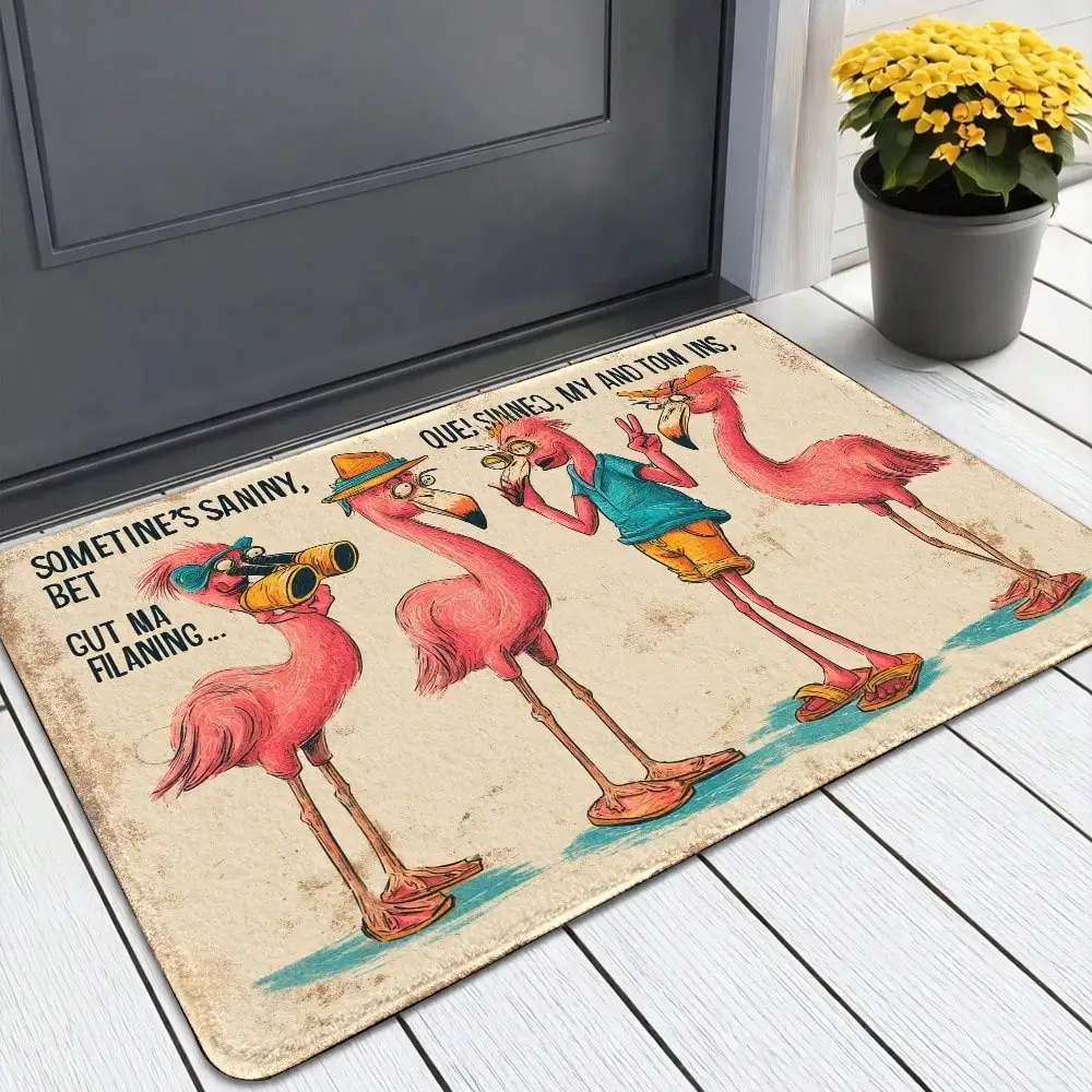 Alfombra divertida con diseño de flamenco, adecuada para uso en interiores y exteriores, con base antideslizante y lavable a máquina, alfombra de baño de franela suave con diseño de flamenco