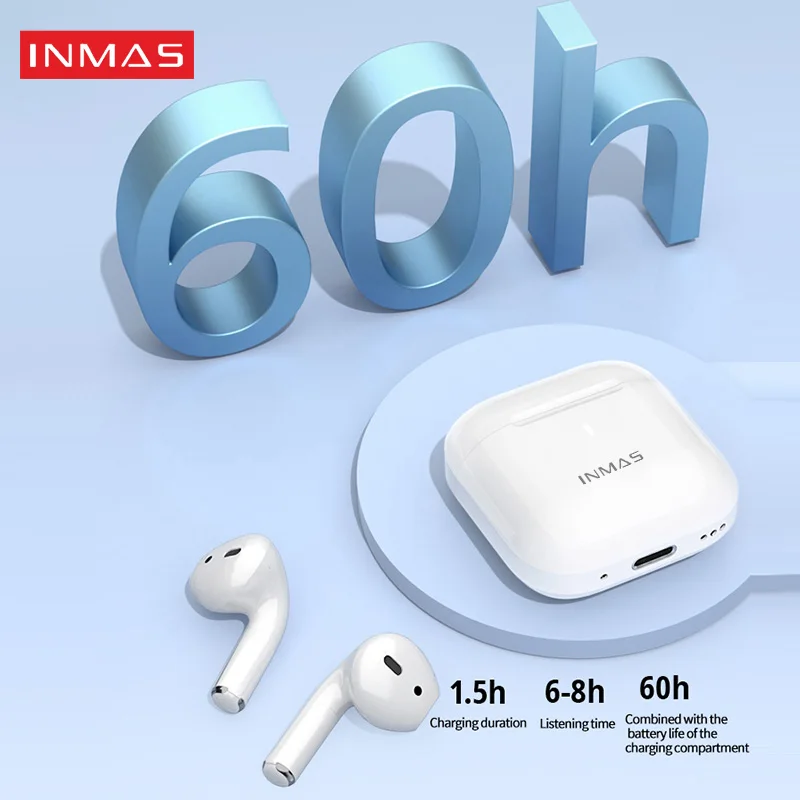 سماعات أذن لاسلكية Inmas ، سماعة أذن رياضية ، صوت ستيريو HiFi ، سماعة رأس بلوتوث مع ميكروفون ، أندرويد ، iOS ، True