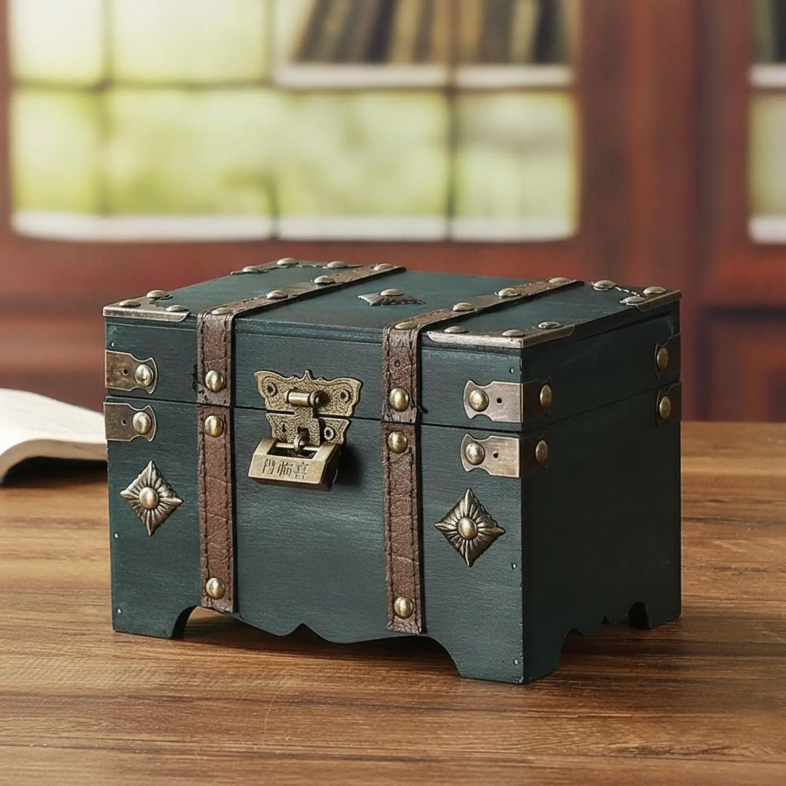 Vintage Wood Storage Chest with Combination Lock for Jewelry Keepsake Vanity Organizer Box