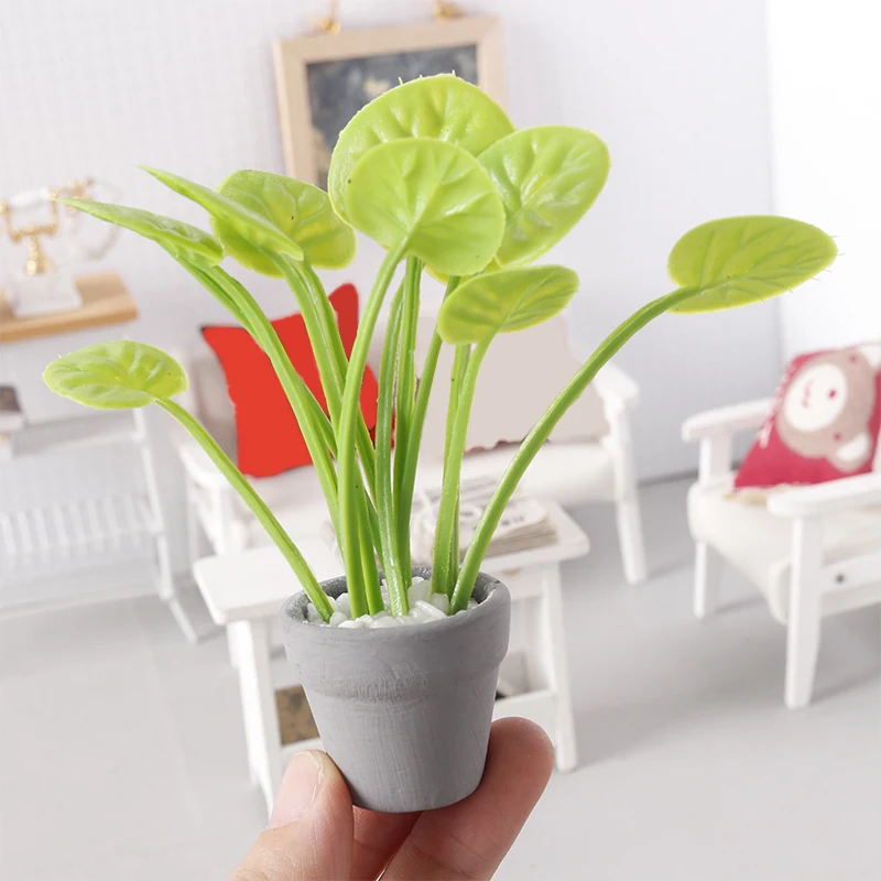 Modelo de planta en maceta para casa de muñecas en miniatura a escala 1/12; Mini juguete de adorno verde de simulación para el hogar para decoración de casa de muñecas
