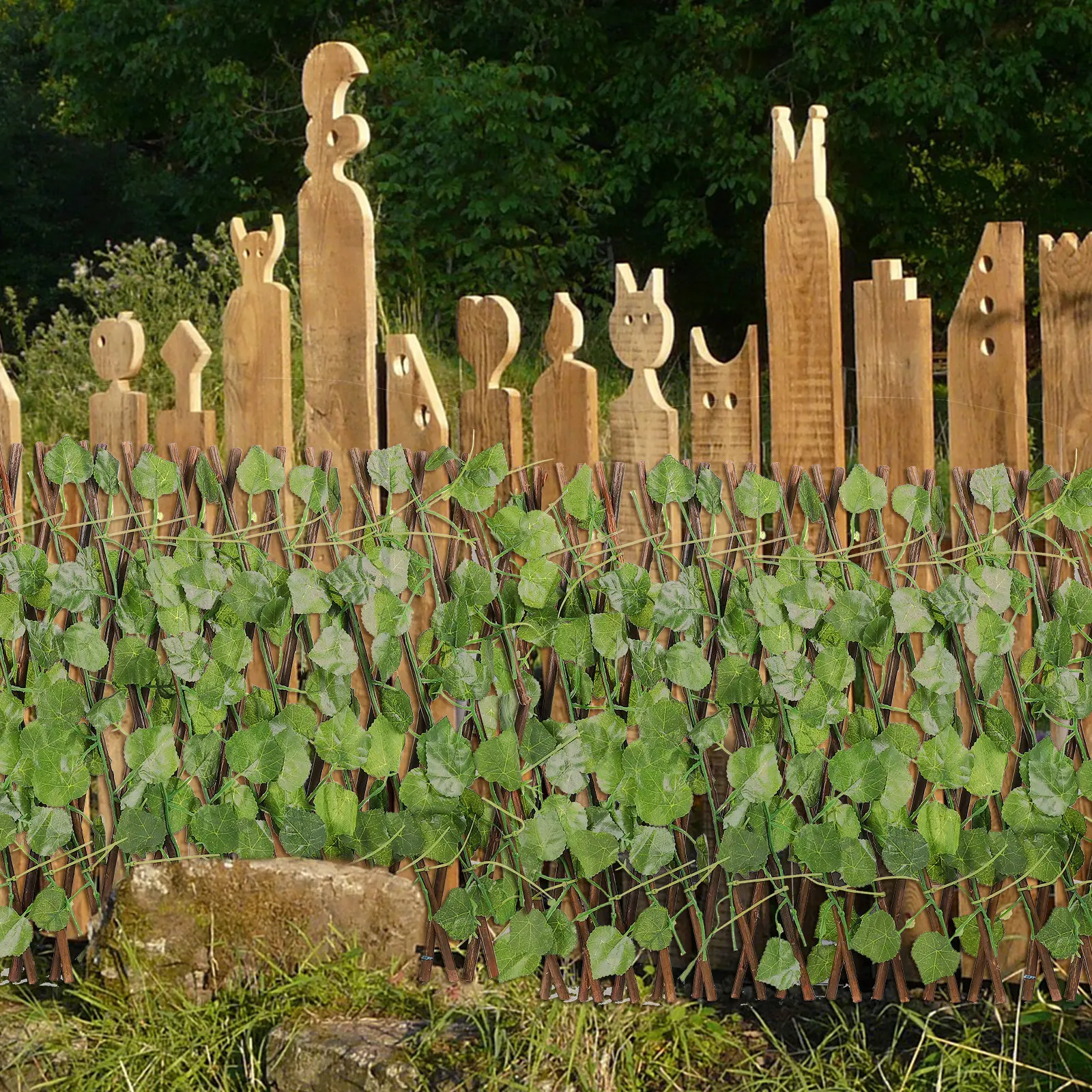 

Foldable Artificial Fence Wood Metal Plastic Material for Garden Home Decoration Balcony Landscape Decor Artificial Fence