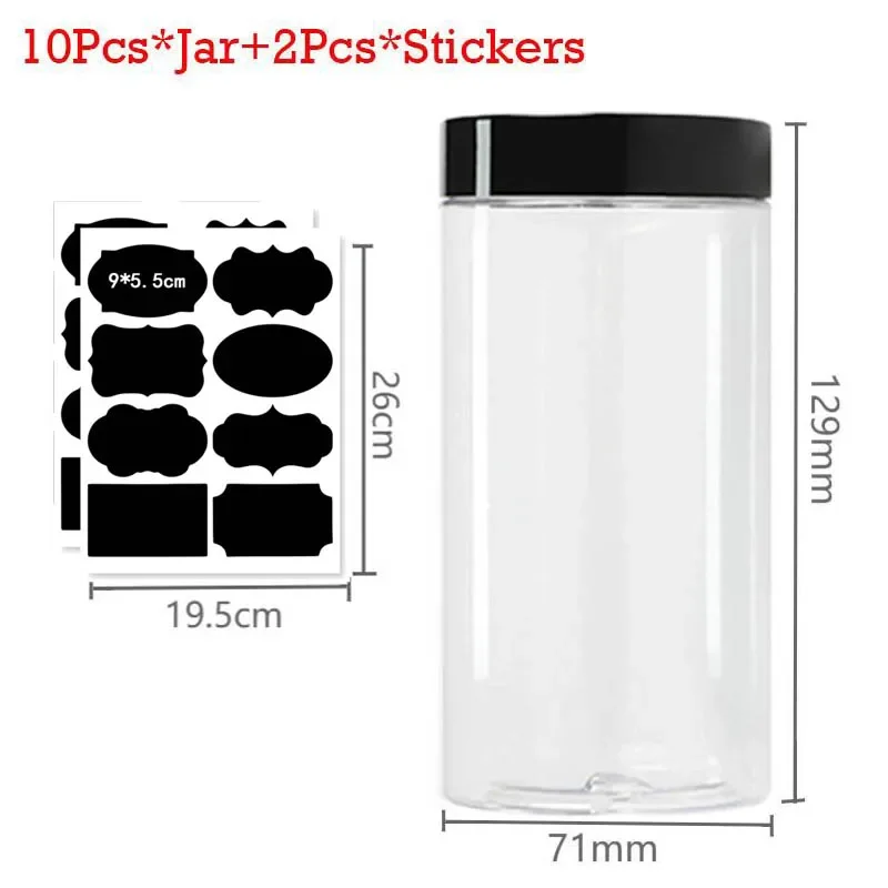 10Pcs/Lot 400ml Kitchen Plastic Jar with Black Lid Food Sealed Cans Cookies Candy Cereal Packaging Jars Home Storage Containers