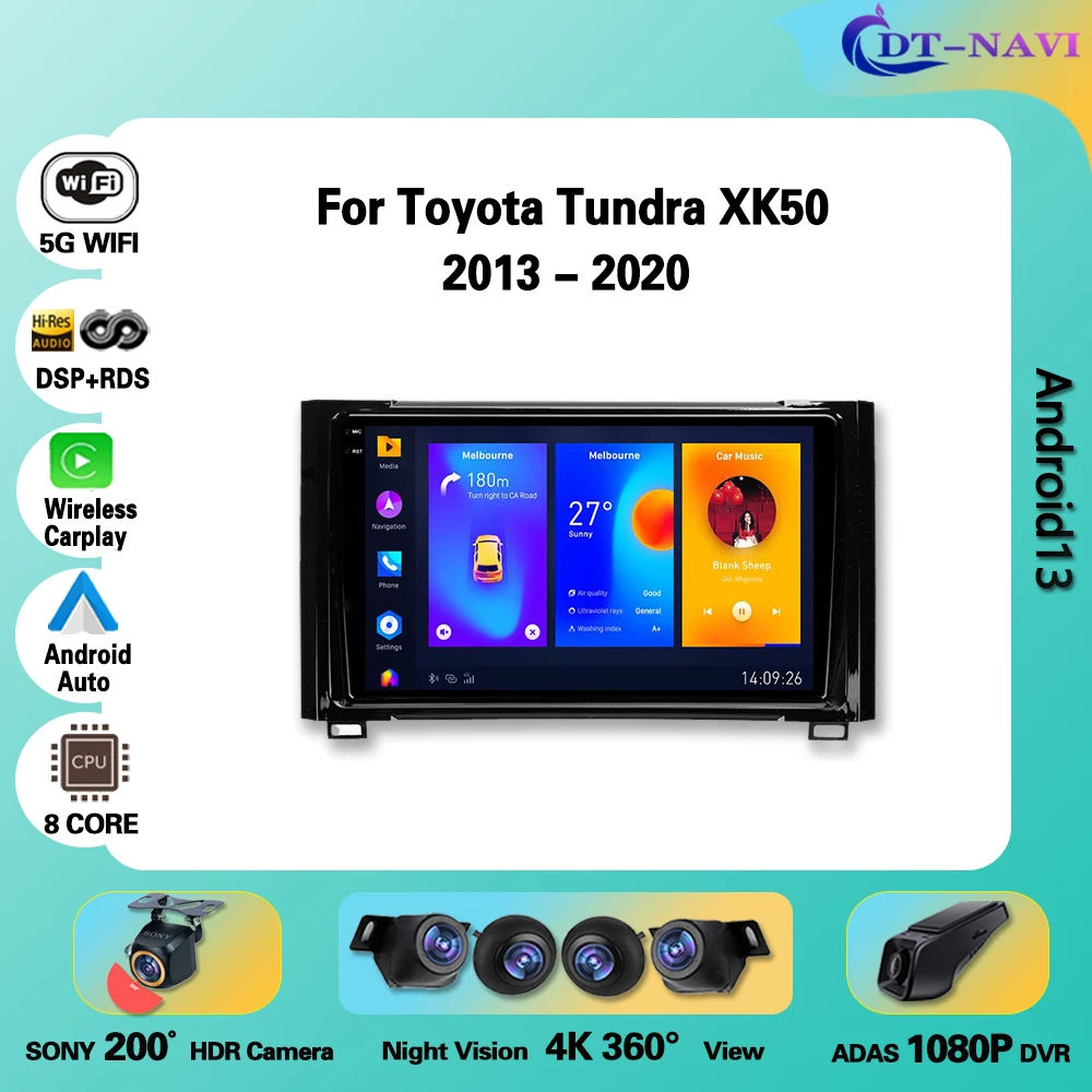 

Автомобильный радиоприемник Carplay Android для Toyota Tundra XK50 2013-2020, автомобильный радиоприемник, мультимедийный видеоплеер, dvd-навигация, Android No 2din