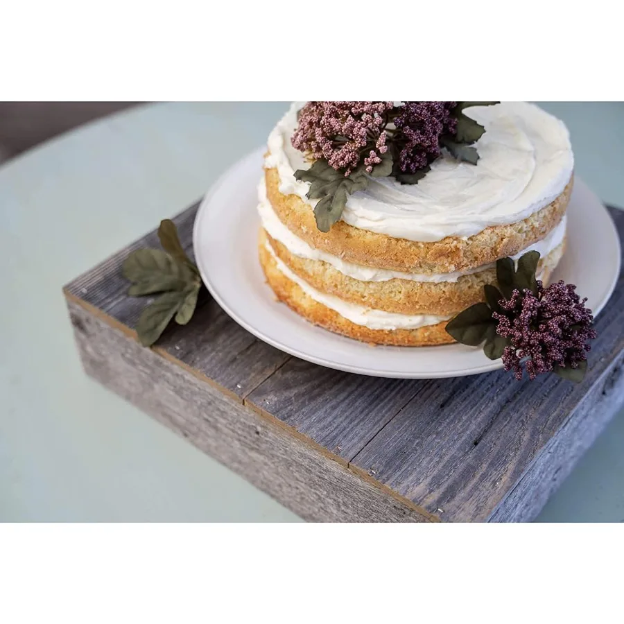 

Деревянная подставка для торта 12 3/4 x 12 3/4 дюйма, потертая серая деревенская деревянная подставка для свадебного десерта, винтажная прочная, 100% мелиорированная древесина