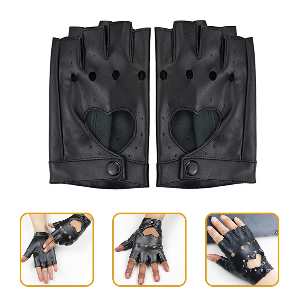 1 زوج قفازات نسائية بدون أصابع سوداء قصيرة موضة نادي الرقص ملابس الحفلات تصميم قلب مثير لأداء المسرح التأثيري #4