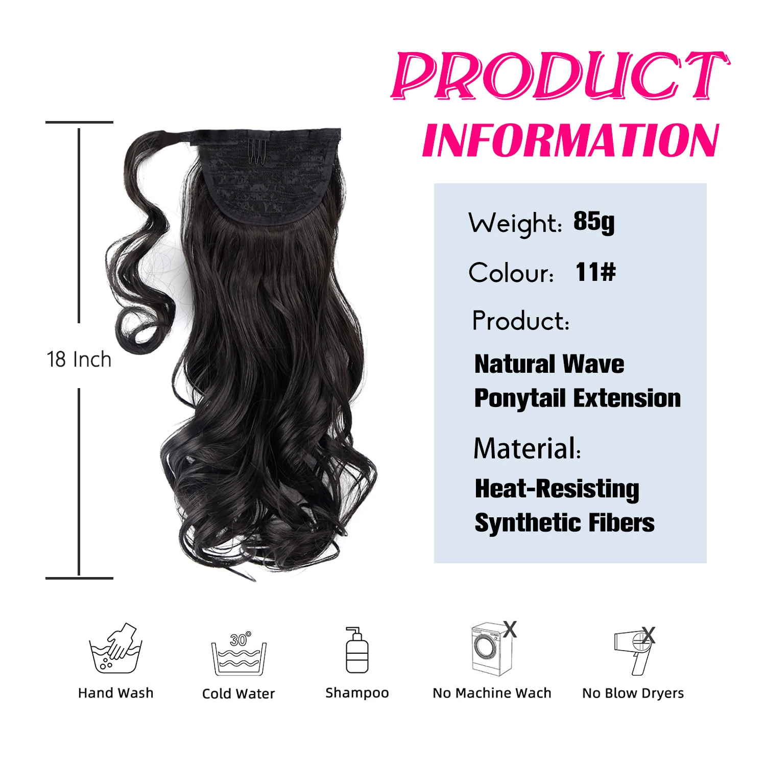 Amir Synthetic Long Wave Ponytail Wrap Around Ponytail Clip in Hair Extensions Natural Hairpiece Head wear Brown Gray Hair