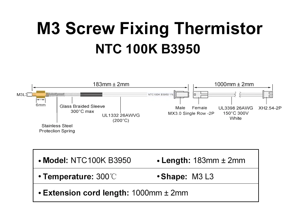 Triangle lab m3 Schraub befestigungs therm istor 104nt-4-r025h42g (104gt-2) 100k 3950 Hoch temperatur 300 ℃ für 3D-Drucker Heat brack – Detail 27