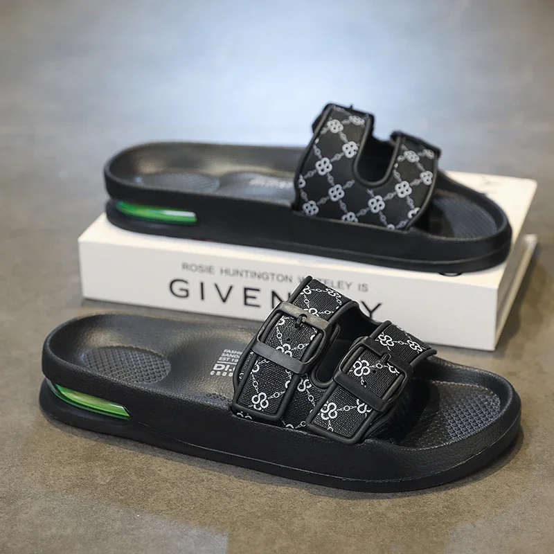 

Fashion Slippers for Men 2025 Summer New Design Slides Luxury Leather Slipper Casual Beach Shoes with Air Cushion