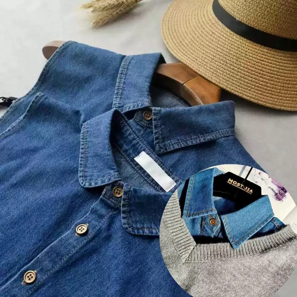 

ГОРЯЧИЕ женские джинсовые рубашки с искусственным воротником, рубашки с искусственным воротником, удобный съемный воротник, зима-осень, простой полуподдельный воротник