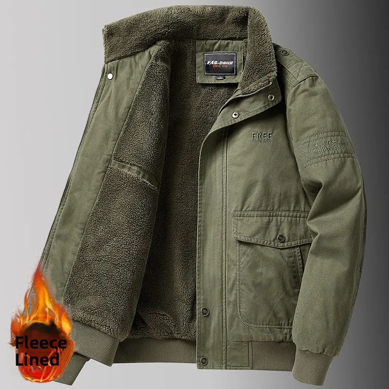 

Новая зимняя модная мужская куртка с флисовой подкладкой и воротником-стойкой, рабочая одежда из чистого хлопка, верхняя одежда для молодежи