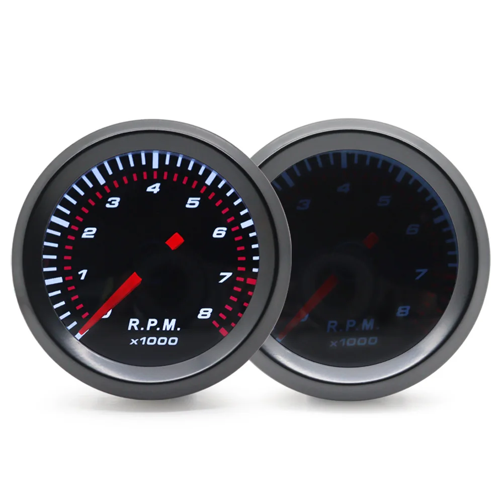 2 Inch 52mm Tachometer Gauge 0-8000 RPM with LED Backlight for 12V Automotive for dash Mounting 1-8 Cylinder Diesel Motor